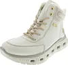 A white women's boot with beige laces and gold accents. Voir les images du produit