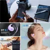 A collage of images showcasing wireless earbuds and their features, including translation capabilities and audio quality. Produktbild-Vorschau
