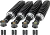 Four black shock absorbers with silver and gold accents are arranged diagonally on a white background. Below the shock absorbers are eight small black cylindrical pieces. Náhled obrázku produktu