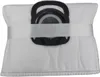 A white vacuum cleaner bag with a black and gray plastic attachment. Produktbild-Vorschau