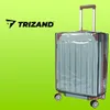 A suitcase with a clear protective cover is shown against a bright green background, with a brand logo in the upper left corner. Náhľad obrázku produktu