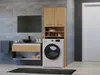 A modern bathroom with a washing machine, vanity, and storage cabinet. Podgląd zdjęcia produktu