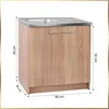 A kitchen cabinet with a sink and faucet, shown with dimensions. Voir les images du produit