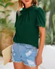 ASKSA Damen Chiffon Blusen Stehkragen Elegant Falten Produktbild-Vorschau 5