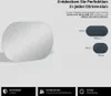 A large oval mirror is shown on the left, with smaller diagrams of mirrors and text descriptions on the right. The bottom of the image contains icons and text related to customer service and warranty. Produktbild-Vorschau