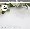 Close-up of a white fabric with water droplets, with white roses in the background and marketing text overlays. Podgląd zdjęcia produktu