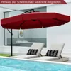 A red cantilever umbrella shades two lounge chairs next to a swimming pool. Produktbild-Vorschau