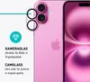 A pink iPhone with a camera lens protector shown on the back, next to marketing text and a diamond icon. Produktbild-Vorschau