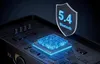 Close-up view of a circuit board with a glowing blue chip and a shield icon indicating Bluetooth 5.4. Produktbild-Vorschau