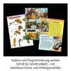 A collage of images showing instructions, a comic strip, and informational pages related to a robot kit. Náhled obrázku produktu