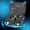 A black carrying case with a cordless hammer drill and accessories, set against a dark background with blue light effects. Produktbild-Vorschau
