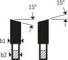Diagram showing angles and dimensions of a saw blade. Voir les images du produit