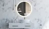 A modern bathroom vanity with a round LED mirror. Náhled obrázku produktu