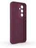 The back view of a burgundy phone case with a cutout for the camera lenses. Produktbild-Vorschau