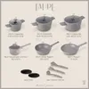 A collage of kitchenware items from the 'Taupe Collection' with labels indicating sizes and names. Náhled obrázku produktu