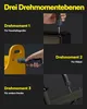 Collage of images showing a cordless screwdriver being used for different applications, with text explaining torque levels. Voir les images du produit