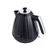 A black electric kettle with a ribbed design and silver accents, shown from a diagonal front view against a white background. Produktbild-Vorschau