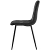 A side view of a black upholstered chair with black metal legs, isolated on a white background. Produktbild-Vorschau