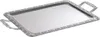 A silver tray with decorative edges and handles is shown against a white background. Produktbild-Vorschau