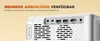 Close-up of the back ports of a white projector, with marketing text in German above. Produktbild-Vorschau