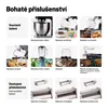 A collage showcasing various attachments and parts of a kitchen appliance, with text descriptions in Czech. Náhled obrázku produktu