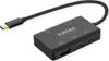 A black USB hub with a connected USB-C cable, shown on a white background. Produktbild-Vorschau