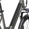 A close-up view of an electric bicycle frame and front fork. Produktbild-Vorschau