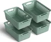 Four green storage baskets stacked on a white background. Produktbild-Vorschau