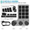A marketing image showcasing a customizable keyboard with multiple keys and knobs, along with its USB cable. Náhled obrázku produktu