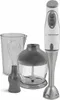 A white and grey Esperanza EKM003E immersion blender with accessories, including a beaker, a chopper attachment, and a whisk attachment, is displayed against a white background. Produktbild-Vorschau