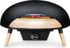 A black gas pizza oven with wooden legs is shown against a white background. Produktbild-Vorschau