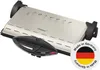 A silver and black electric grill is shown on a white background with a German flag badge. Produktbild-Vorschau
