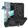 A black phone case and screen protector are displayed against a white background. Produktbild-Vorschau