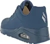 A blue Skechers sneaker shown from the side and back. Voir les images du produit