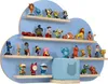 A cloud-shaped wall shelf filled with various children's toys and figurines. Produktbild-Vorschau