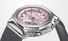 Close-up of a silver and pink Casio G-Shock watch with a gray strap. Produktbild-Vorschau