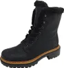 A black lace-up boot with faux fur trim. Voir les images du produit