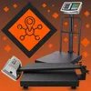 Two digital scales are shown against an orange and black background with diamond patterns. Voir les images du produit