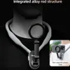 A product image showing a neck phone holder with a phone attached, with text overlays highlighting features. Produktbild-Vorschau