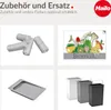 A collage of images showing accessories and related products for waste bins, including trash bags, a bio-waste graphic, a metal insert, and different colored bins. Voir les images du produit