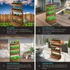 A collage of four images showing a tiered planter box in different settings: a garden, a balcony, a terrace, and a winter garden. Each section includes descriptive text. Produktbild-Vorschau
