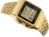 A gold Casio digital watch with a world map display on a white background. Produktbild-Vorschau
