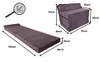 A foldable mattress shown in two configurations: a folded armchair and a fully extended mattress, with dimensions indicated by measurement lines and text. Náhled obrázku produktu