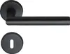 A black door handle set, including a lever handle and a keyhole escutcheon, is shown against a white background. Produktbild-Vorschau