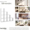 A collage showing a white modular shelving unit and lifestyle images of rooms furnished with similar units. Produktbild-Vorschau