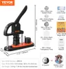 A button making machine with its accessories and dimensions displayed. Produktbild-Vorschau
