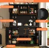 A black multifunctional kitchen sideboard with various compartments and features highlighted by orange text labels. Anteprima dell’immagine prodotto