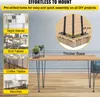 A collage of different furniture pieces with the product's legs attached, and a close-up diagram of the leg attachment. Produktbild-Vorschau