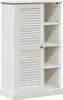 A white wooden cabinet with a louvered door and open shelves. Anteprima dell’immagine prodotto