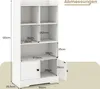 A white bookshelf with dimensions indicated by measurement lines and text. Produktbild-Vorschau